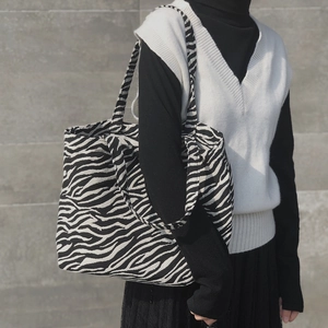 Zebra Leopard Print Canvas Tote Bag Large Capacity Cotton Korean Style Versatile Shoulder Bag For Women
