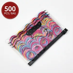 500-piece set of colorful high-elastic hair ties for girls in a cat zipper bag