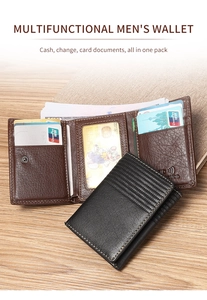 Detail view of multifunctional leather wallet with multiple card slots and cash compartments