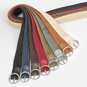 Women Woven Braided Belt Elastic Wax Rope Retro Candy Color Round Silver Alloy Buckle Casual Accessories