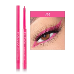 Detail van roze waterproof gel eyeliner potlood met veegvaste afwerking op de ogen