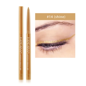 Macro-detail van waterdichte gouden gel-eyeliner #14 met sprankelend oogmake-up effect