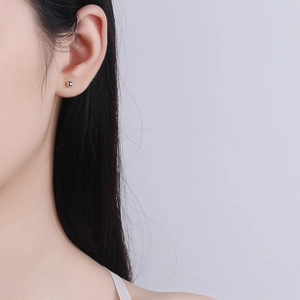 Minimalist S999 sterling silver ball stud earrings for women with sleek geometric design