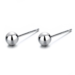 Minimalist S999 sterling silver ball stud earrings with polished round spheres for women