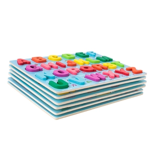 Educational wooden alphabet and shape puzzle board for kids with colorful 3D blocks