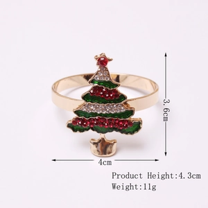Golden Christmas tree napkin ring with green and red rhinestones, 4cm wide elegant holder