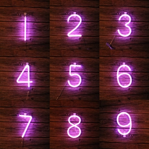 Pink LED neon digital numbers 1 to 9 hanging lights for wall decoration and events