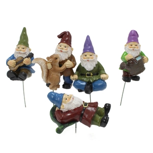 Lot de 5 nains de jardin colorés avec tiges métalliques pour plantes en pot et miniatures