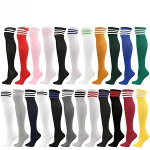 Detailed grid display of over-the-knee cotton socks in 24 various stripe color combinations