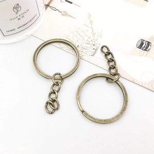 Bronze metal split key rings with four-link chains for DIY craft projects and keychains