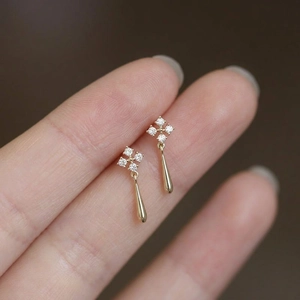 925 Sterling Silver 14K Gold Plated Zirconia Drop Earrings Elegant Water Drop Cross Flower Minimalist Jewelry For Women
