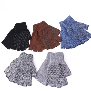 Knitted half-finger winter gloves with anti-slip palm grip in five assorted colors