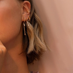 Luxurious gold s925 silver needle earrings with rectangular zircon and chain tassels