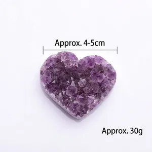 Natural heart-shaped amethyst cluster geode crystal druzy specimen decor piece