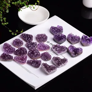 Natural Amethyst Heart Druzy Crystal Cluster Mineral Specimen For Healing Home Office Decor Gift Purple Novelty