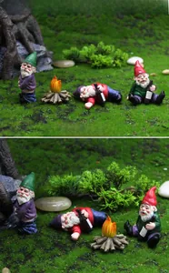 Set de gnomos de jardín en miniatura con hoguera de resina para decoración de bonsai