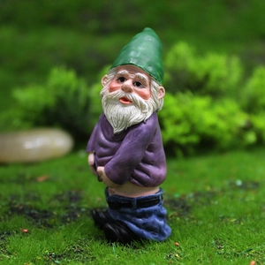 Statue de nain de jardin drôle en résine violette pour décoration miniature de paysage