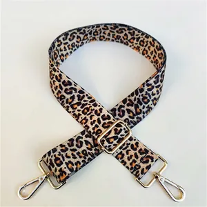 Adjustable leopard print bag strap with gold metal buckles for crossbody handbags