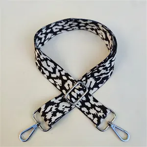Adjustable leopard print wide shoulder strap with durable silver metal swivel hooks