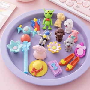 Colorful 3D assemble cartoon erasers set including astronaut, aliens, and animals for kids