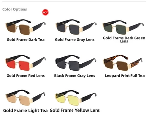 Retro square sunglasses collection in various colors with metallic frames for women