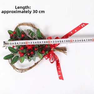 Christmas heart-shaped twig wreath with red berries and star, length approx 30cm