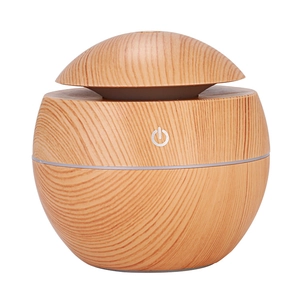 Silent USB mushroom humidifier with light wood grain finish and sphere vase design