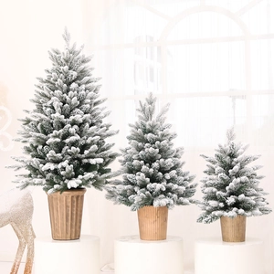 Mini Artificial Christmas Tree Flocked Snow Realistic PE Tabletop Potted Pine With LED Lights For Holiday Desktop Home Decor