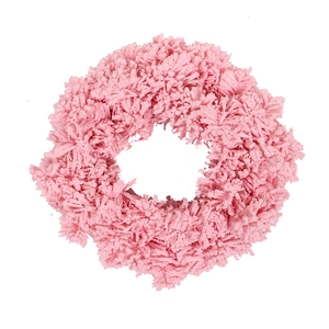 Pink flocked Christmas wreath ornament with soft plush texture for home holiday decor