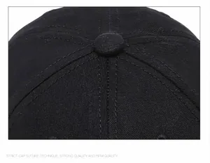 Gros plan des coutures précises sur la calotte à six pans d'une casquette en coton noir