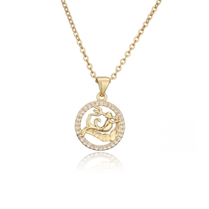 Detailed view of gold plated Pisces constellation necklace with shimmering zircon circle