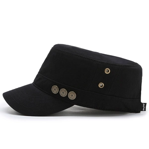 Klassische schwarze Cadet-Mütze aus Baumwolle mit Vintage-Sternknöpfen und Belüftung