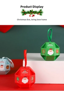 Detailed view of red, green, and blue Christmas gift boxes with ribbons and Santa patterns