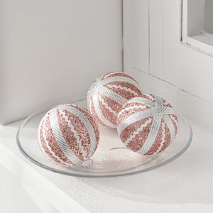 8cm rosa Weihnachtsdekokugeln mit Glitzermuster als Christbaumschmuck zum Aufhängen