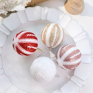 8cm elegante Weihnachtskugeln in Rosa Gold und Rot mit Glitzer-Spitzenmustern