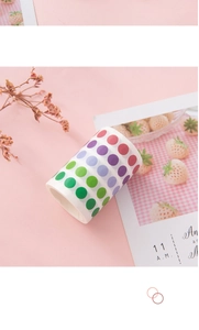 Macro detail of gradient polka dot washi tape rolls for creative DIY journaling