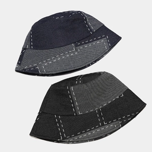 Vintage Denim Patchwork Fischerhut mit Kontrastnähten und trendigem Sonnenschutz-Design