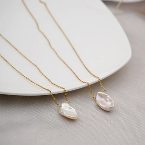 Baroque Freshwater Pearl Pendant Necklace Titanium Steel Gold Chain French Retro Minimalist Jewelry For Women