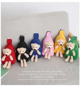 Collection of colorful cartoon canvas crossbody bags for kids with cute plush teddy bear decor
