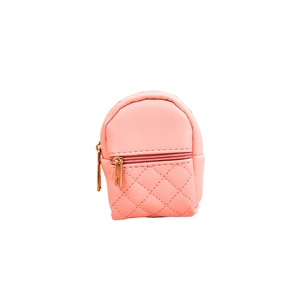 Mini pink PU leather backpack coin purse with quilted stitching and gold zipper detail