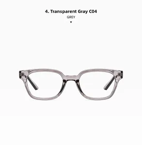 Close-up of transparent grey square frames with detailed metal hinges in light grey C04