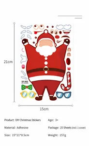 Detailblatt der Weihnachts-DIY-Sticker mit Weihnachtsmann-Elementen und Maßen 15x21cm