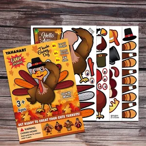 24 sheets of DIY Thanksgiving turkey stickers set with colorful decorative accessories