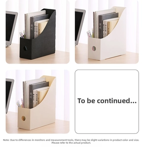 L-shaped desktop organizers in black, white, and beige for files and magazine storage