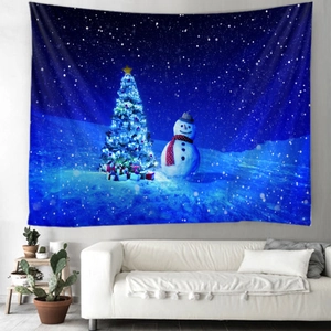 Christmas tapestry wall hanging featuring a lit tree and snowman for home decor