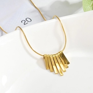 Minimalist gold titanium steel necklace with geometric bar pendant on snake chain