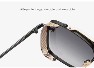 Detailed view of the exquisite gold-tone metal hinge on vintage square sunglasses