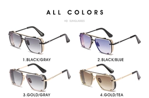 Four color variants of vintage square sunglasses with metal mesh side shields and metal frames