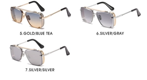 Detailed comparison of vintage square metal sunglasses in gold, silver, and gray frames