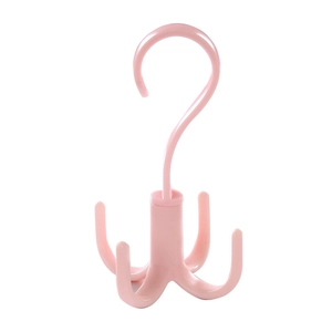 Pink rotatable 4-claw plastic hanger for organizing scarves, belts and handbags